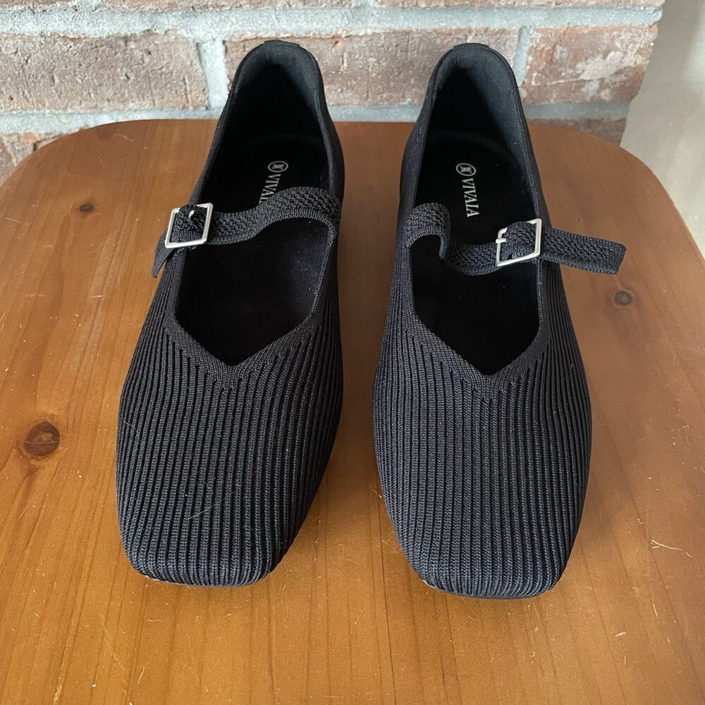 Vivaia Mary Jane Shoes 41 EU 9.5 US Black Women's Margot Square Toe Flats